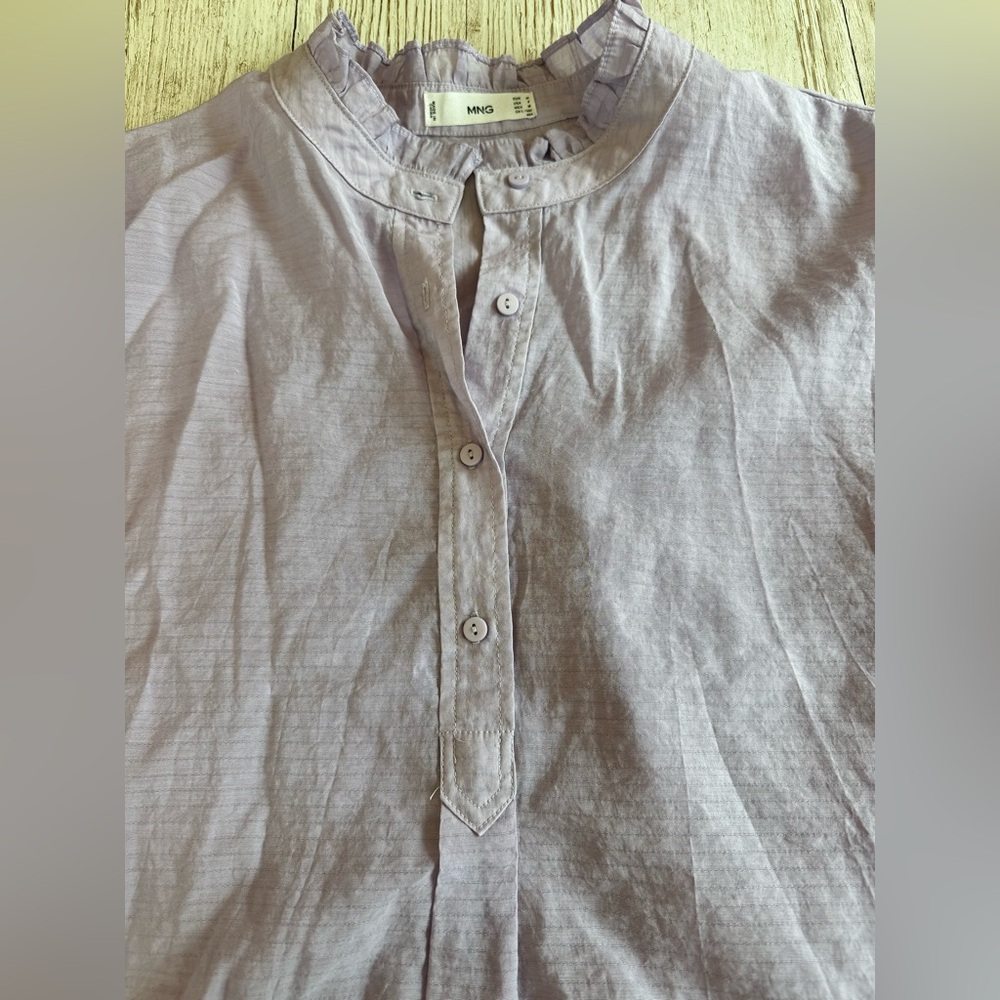 Mango Half Button-Down Ruffle Collar Long Sleeve … - image 5